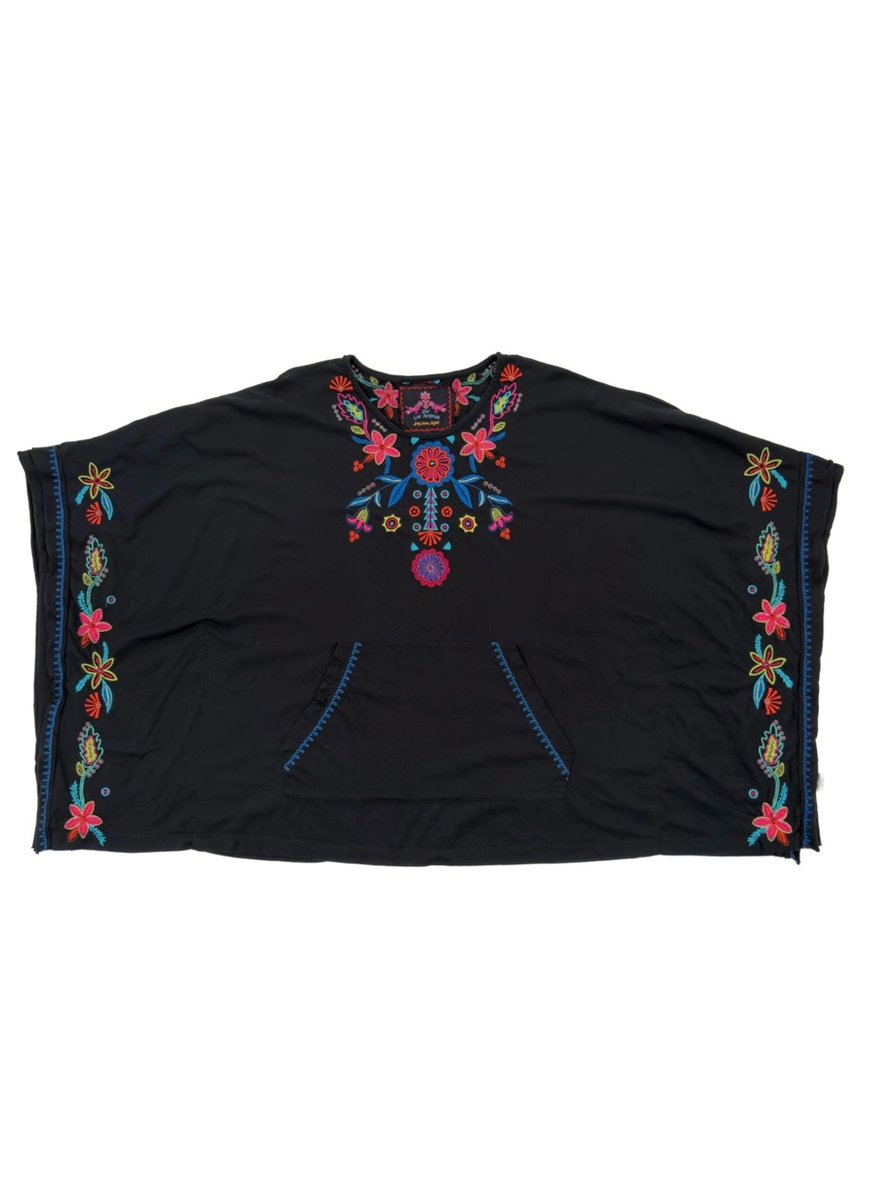 Johnny Was Black Embroidered Tunic with Multicolor Floral Accents